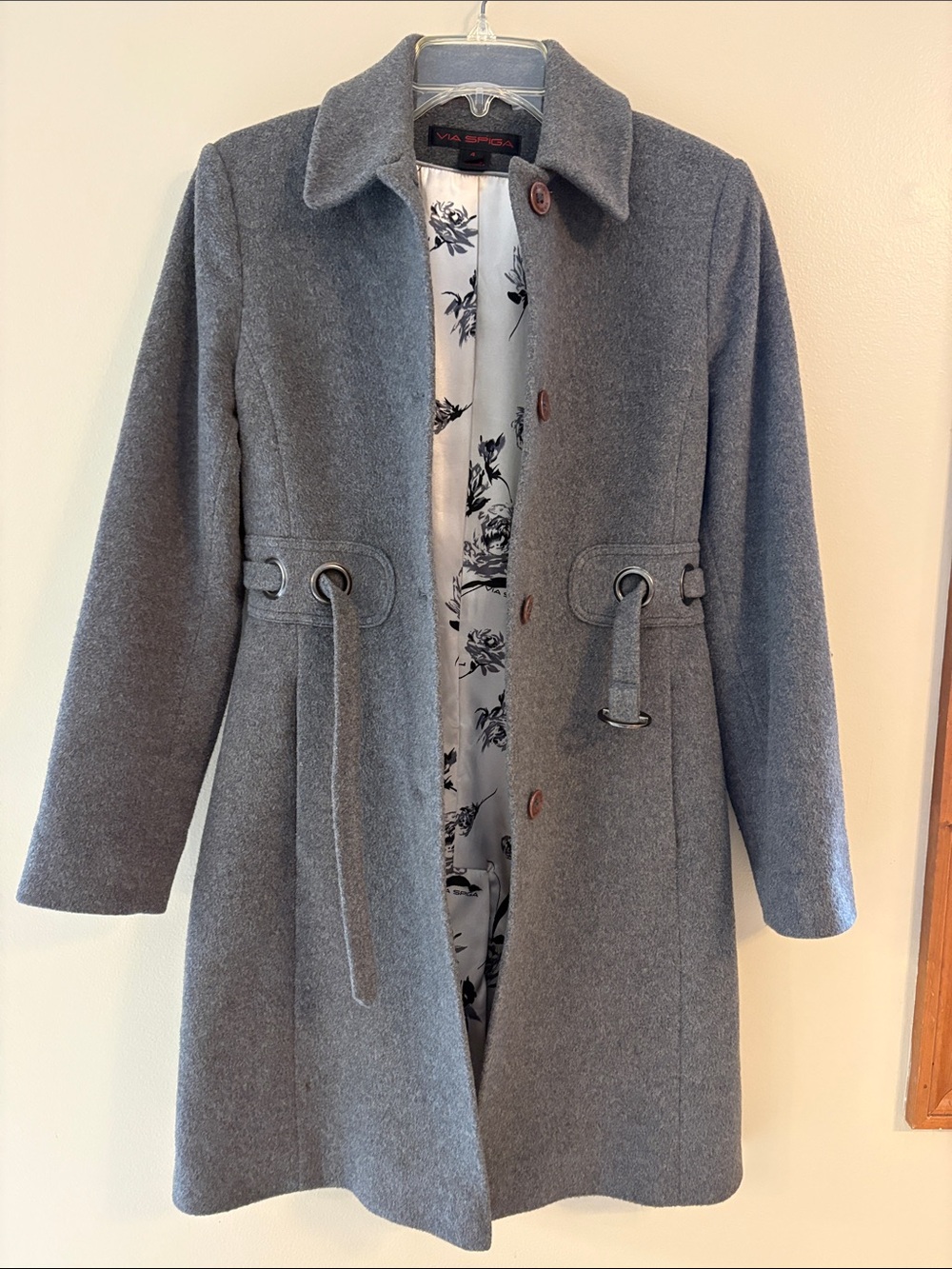 Via Spiga Wool Cashmere Blend Gray Coat Size 4 Floral Lined